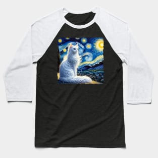 Turkish Angora Starry Night Inspired - Artistic Cat Baseball T-Shirt